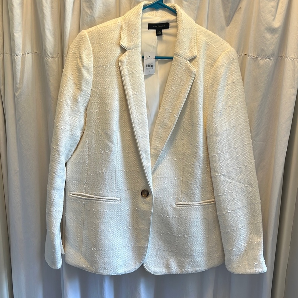Ann Taylor, one button blazer, winter, textured, white new with tags